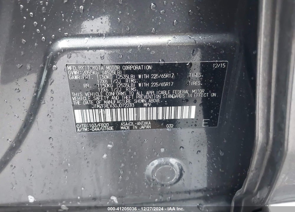 2016 TOYOTA RAV4 LE VIN: JTMZFREV3GJ072233