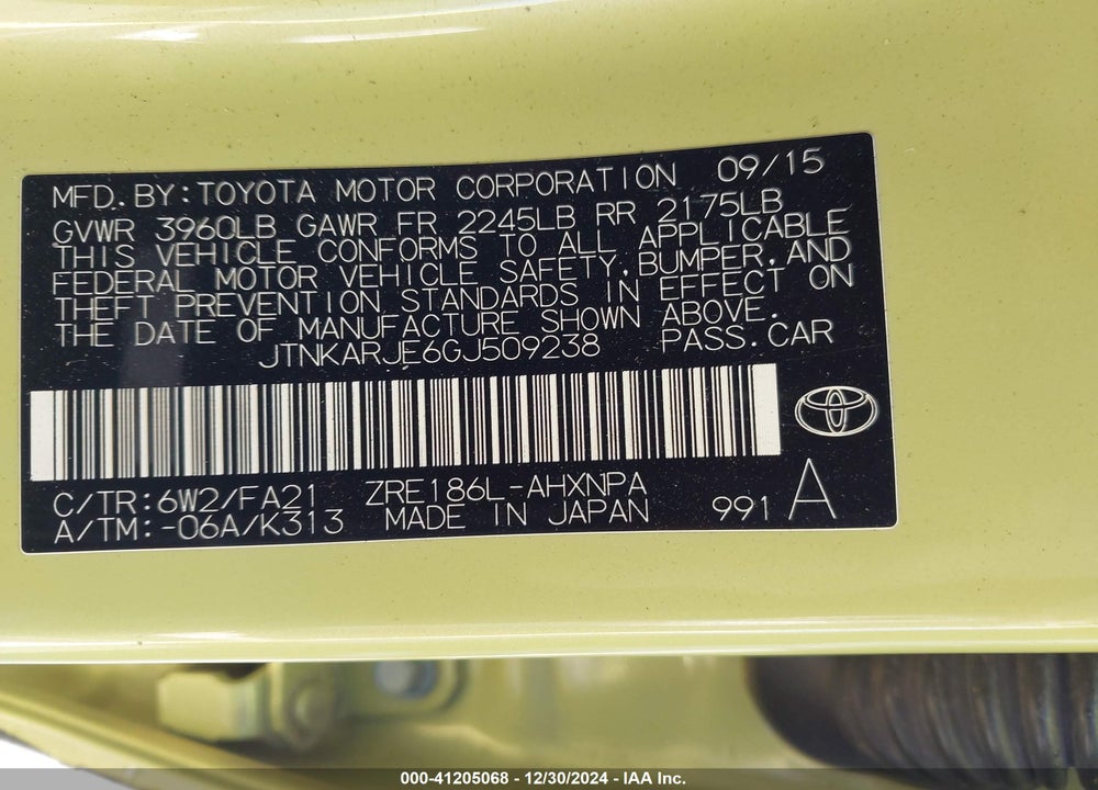 2016 SCION IM VIN: JTNKARJE6GJ509238