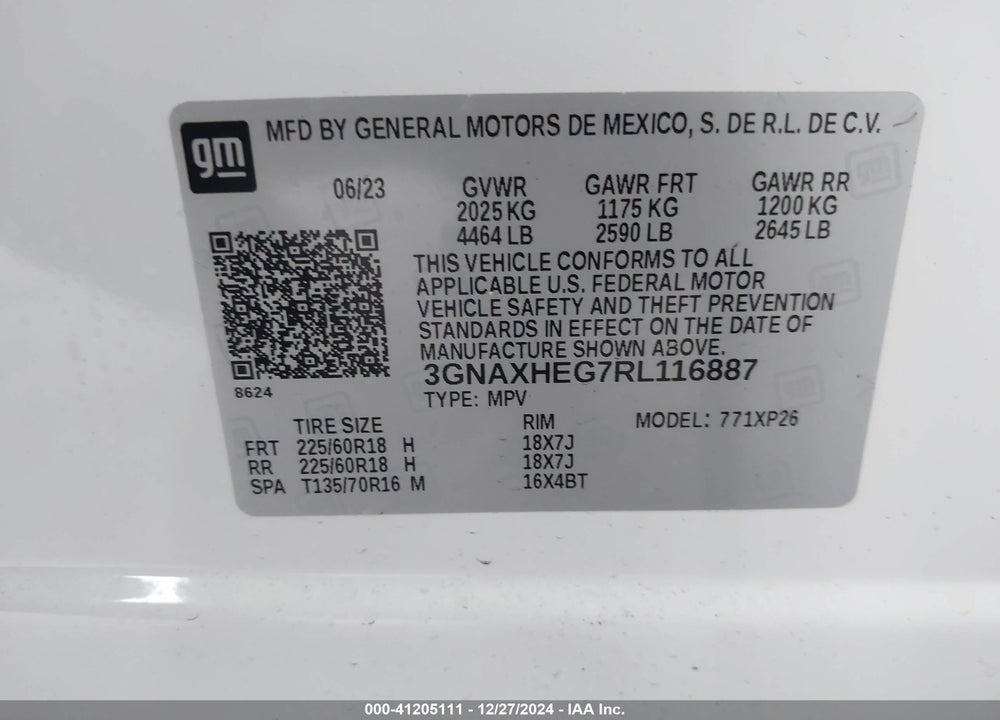 2024 CHEVROLET EQUINOX FWD LS VIN: 3GNAXHEG7RL116887