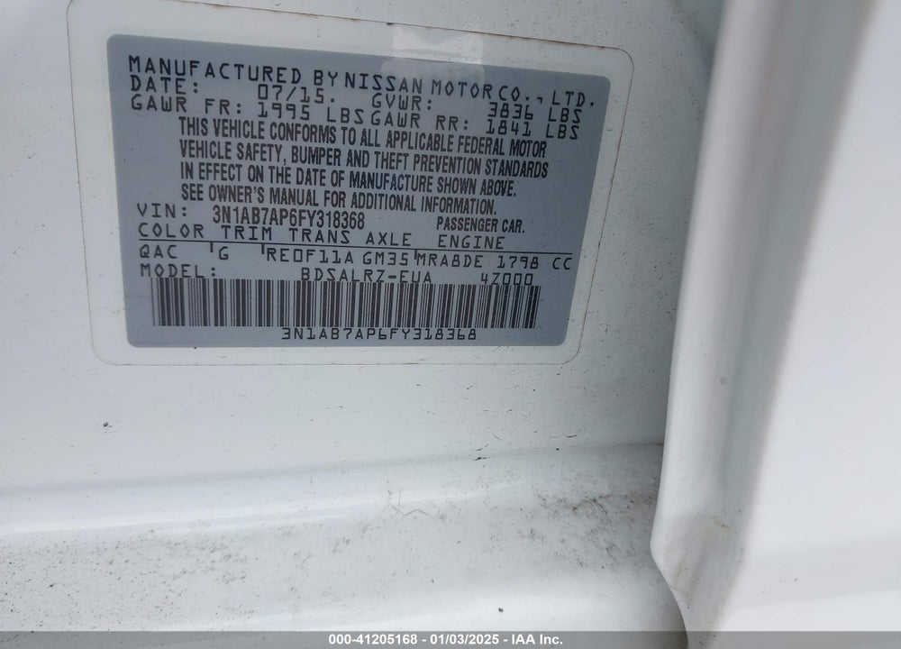 2015 NISSAN SENTRA VIN: 3N1AB7AP6FY318368