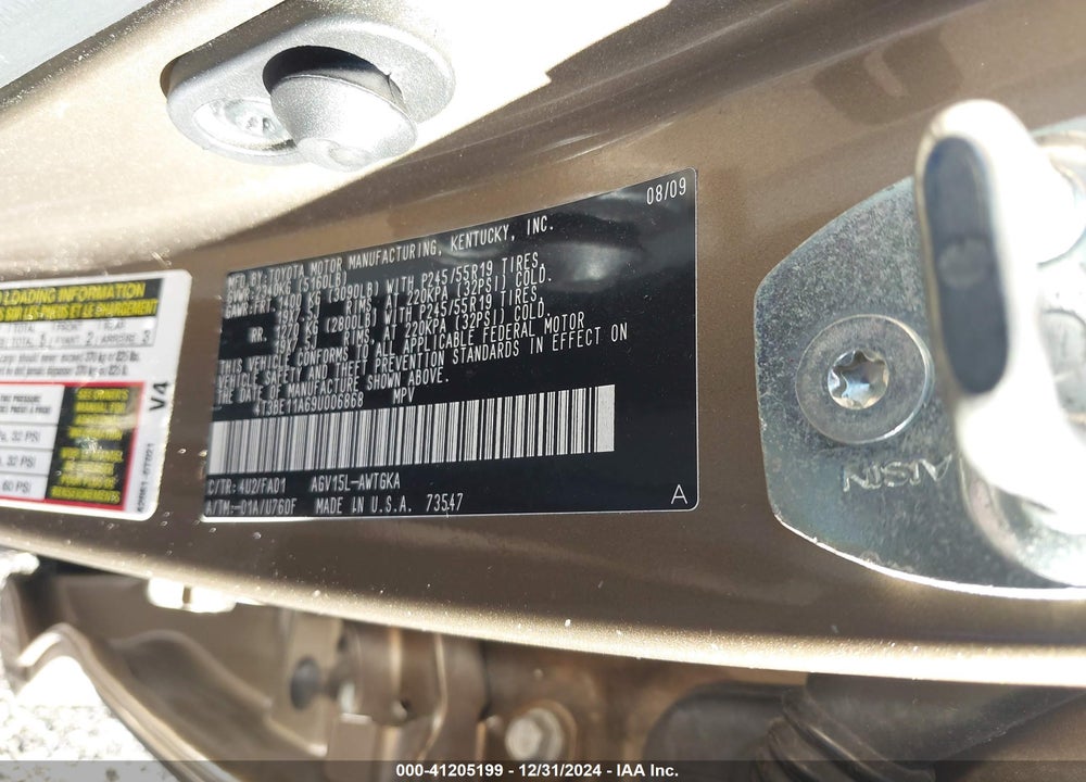 2009 TOYOTA VENZA VIN: 4T3BE11A69U006868
