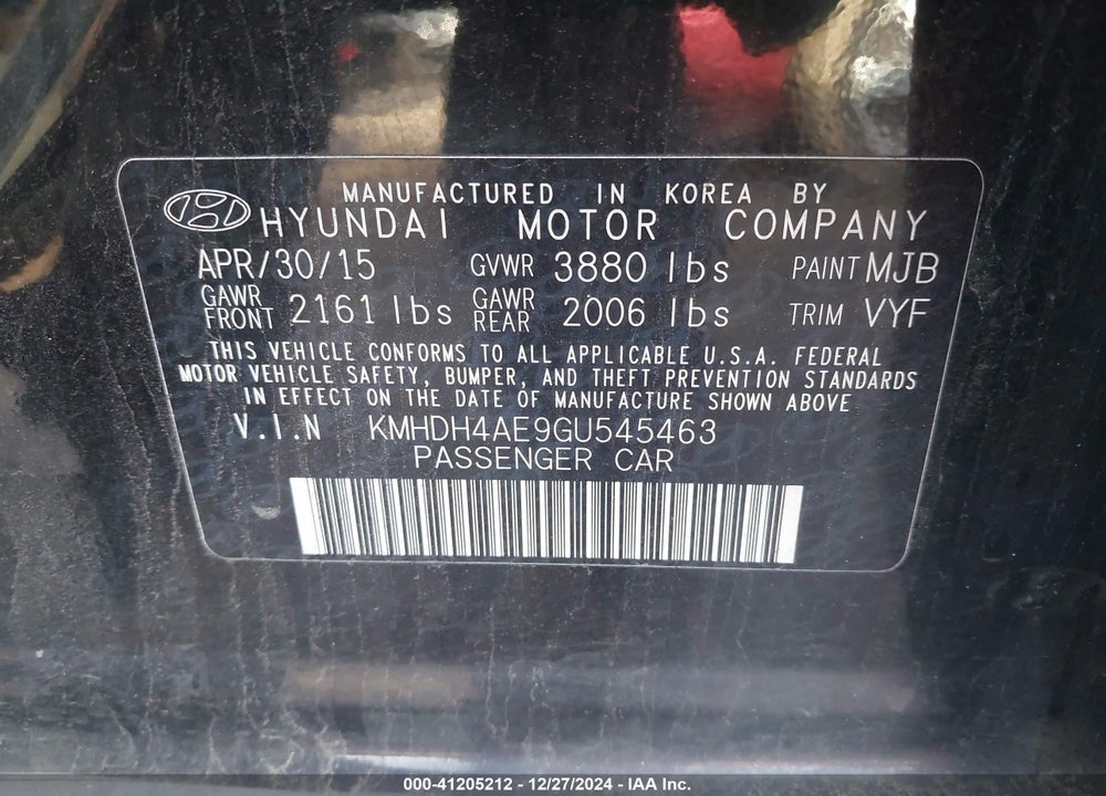 2016 HYUNDAI ELANTRA SE VIN: KMHDH4AE9GU545463