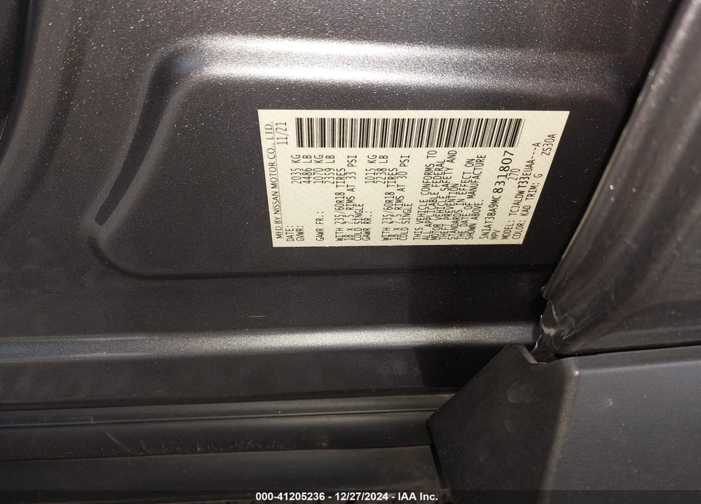 2021 NISSAN ROGUE SV FWD VIN: 5N1AT3BA9MC831807