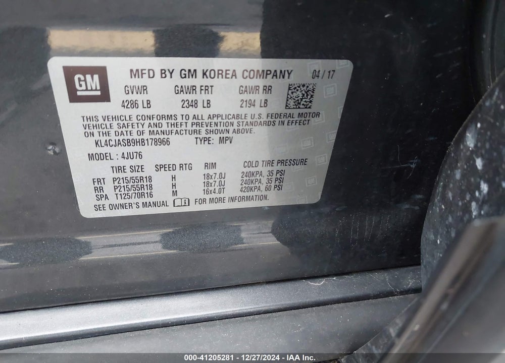 2017 BUICK ENCORE PREFERRED VIN: KL4CJASB9HB178966
