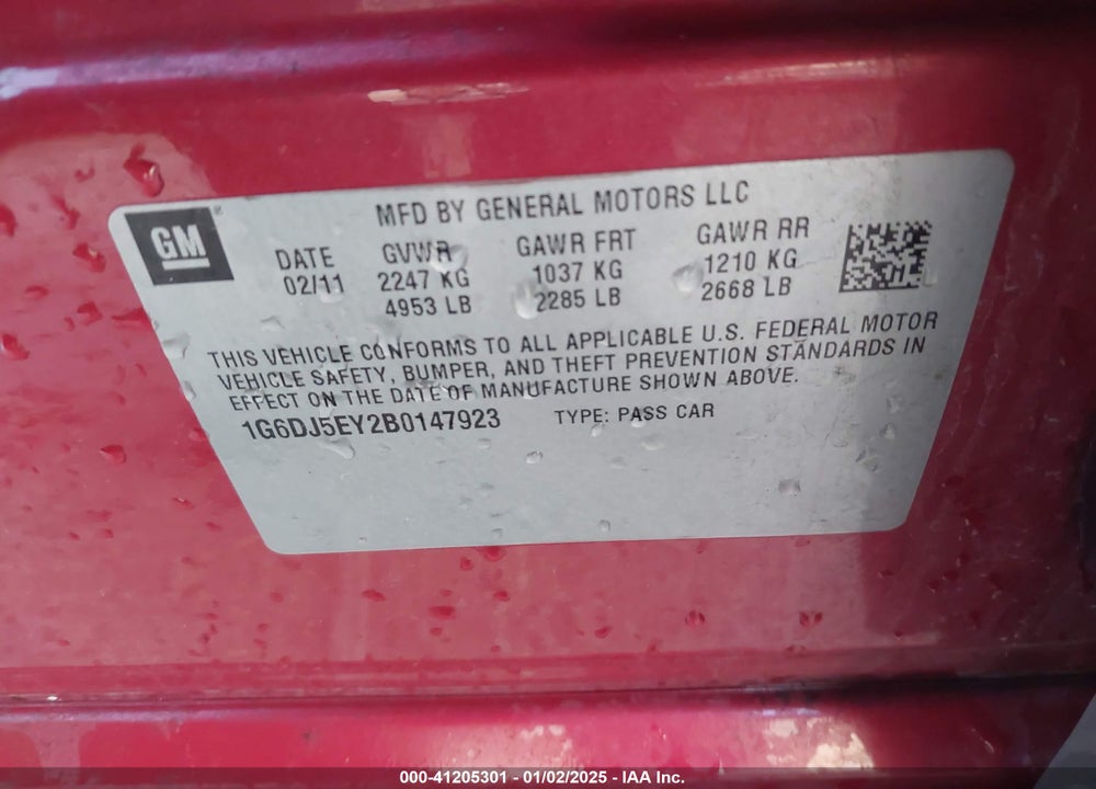 2011 CADILLAC CTS PERFORMANCE VIN: 1G6DJ5EY2B0147923