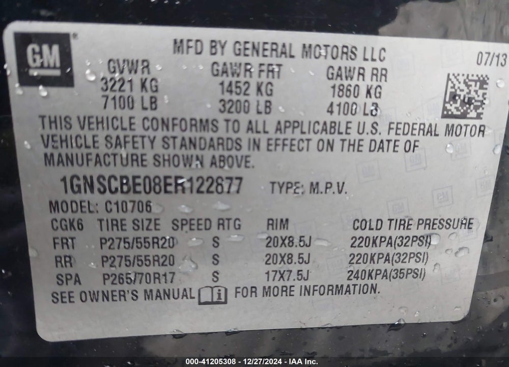 2014 CHEVROLET TAHOE LT VIN: 1GNSCBE08ER122877