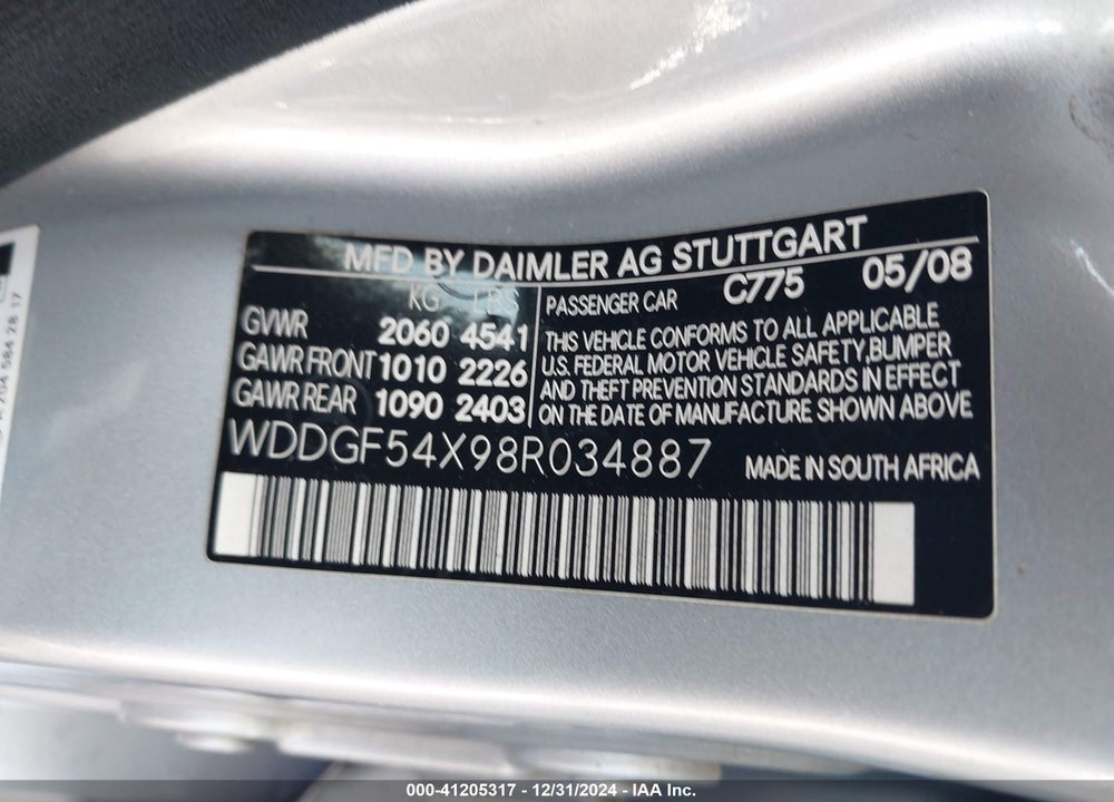 2008 MERCEDES-BENZ C 300 LUXURY/SPORT VIN: WDDGF54X98R034887