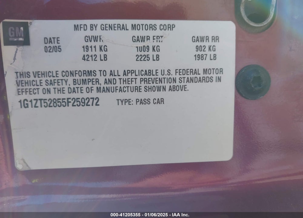 2005 CHEVROLET MALIBU LS VIN: 1G1ZT52855F259272