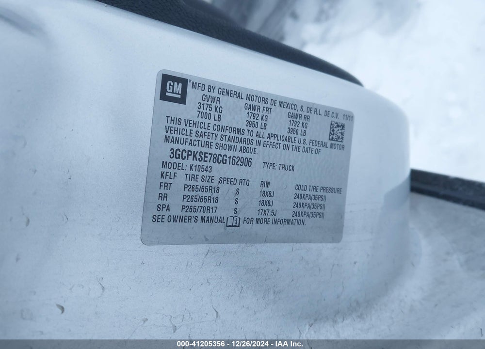 2012 CHEVROLET SILVERADO 1500 LT VIN: 3GCPKSE78CG162906