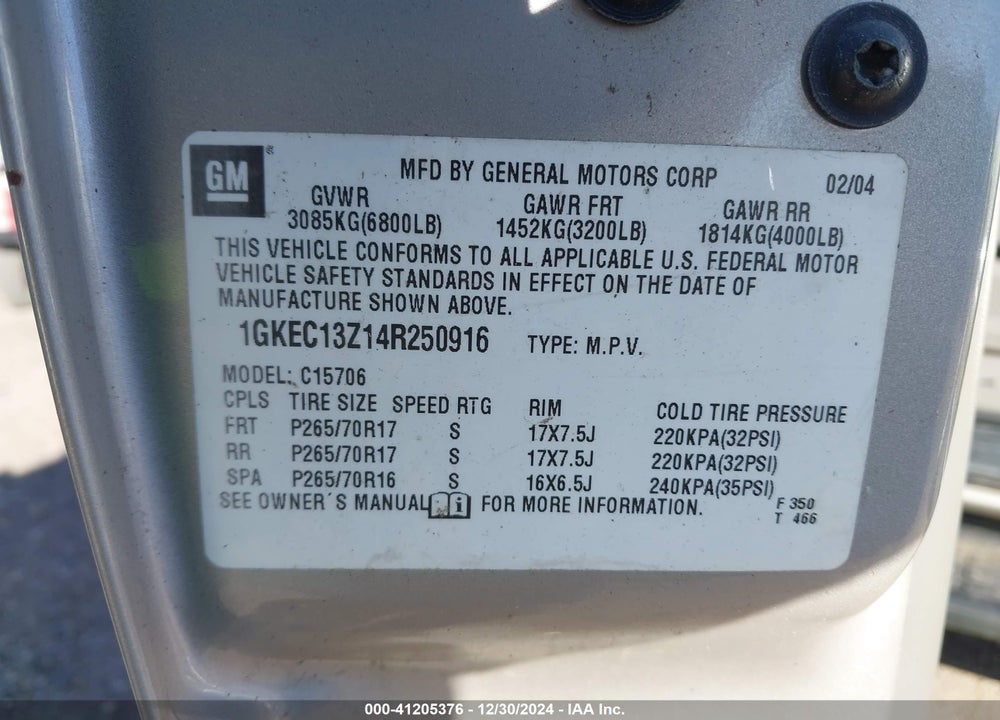 2004 GMC YUKON SLT VIN: 1GKEC13Z14R250916