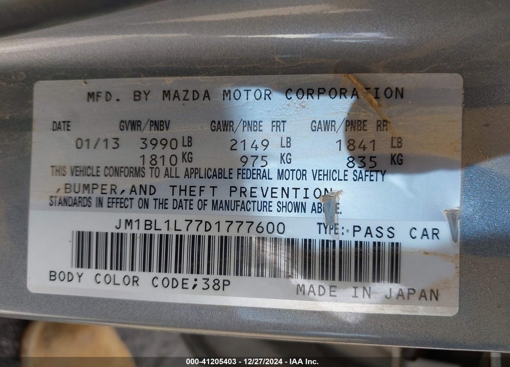 2013 MAZDA MAZDA3 VIN: JM1BL1L77D1777600