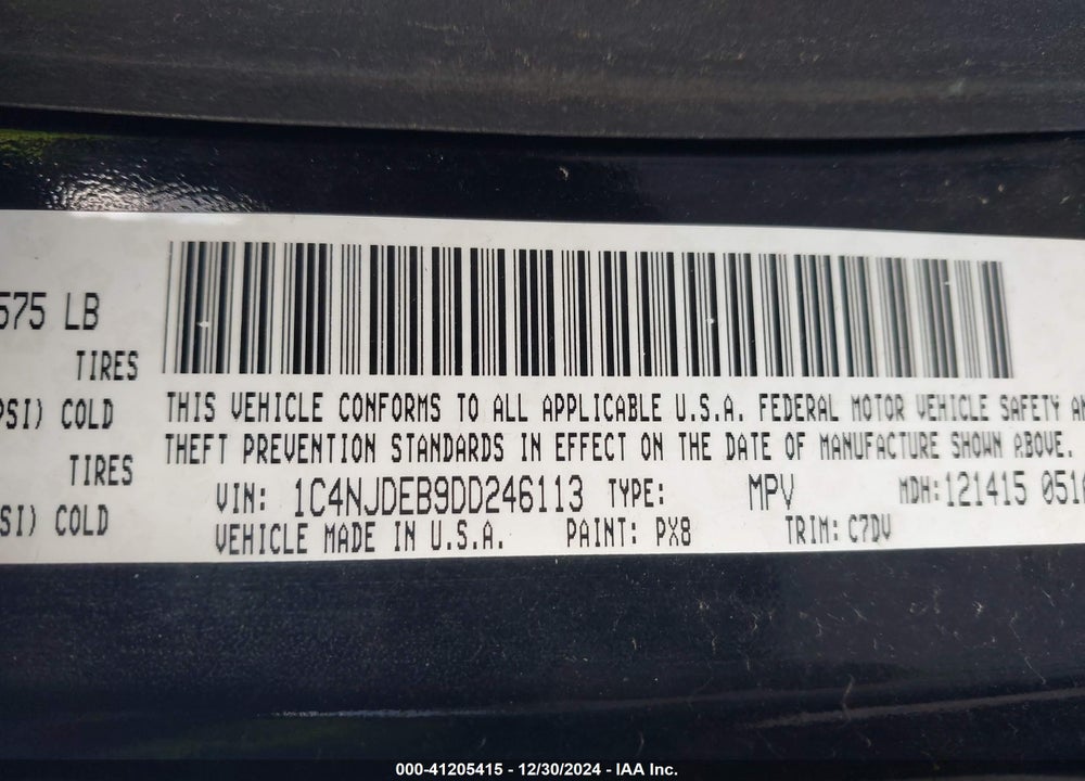 2013 JEEP COMPASS LATITUDE VIN: 1C4NJDEB9DD246113