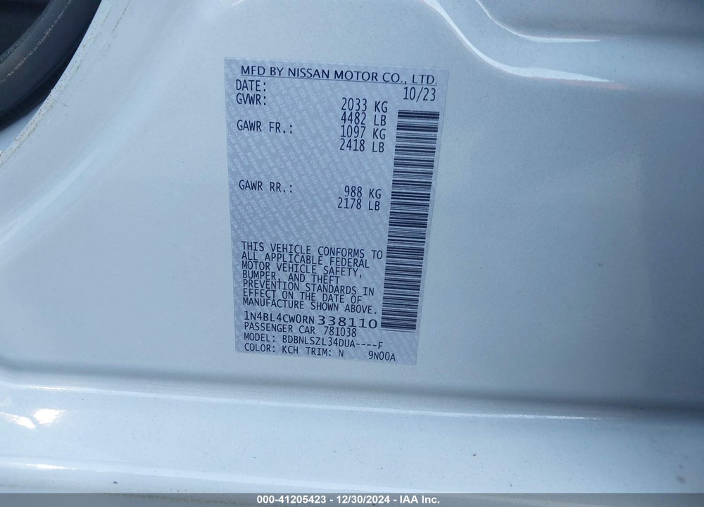 2024 NISSAN ALTIMA VIN: 1N4BL4CW0RN338110