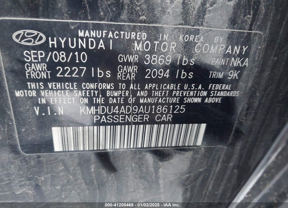 2010 HYUNDAI ELANTRA GLS VIN: KMHDU4AD9AU186125