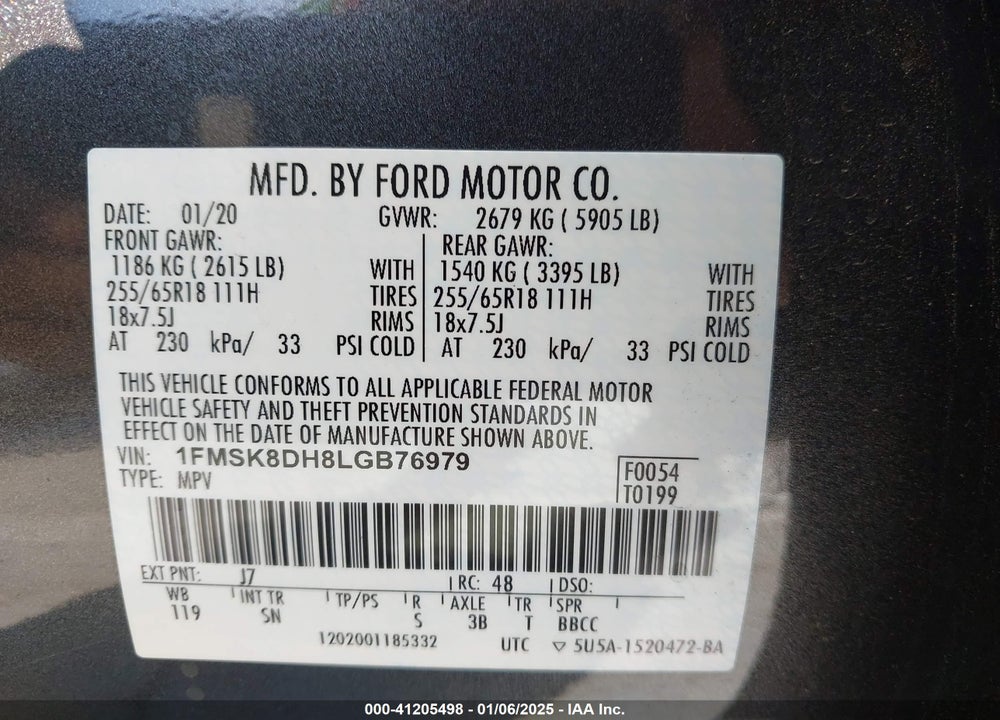 2020 FORD EXPLORER XLT VIN: 1FMSK8DH8LGB76979