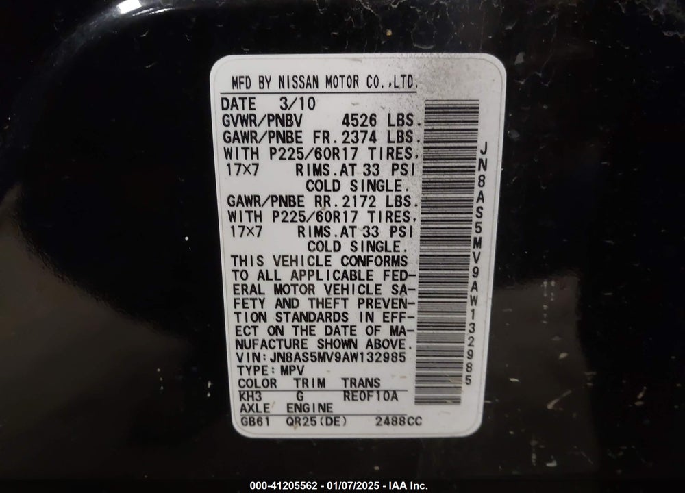 2010 NISSAN ROGUE VIN: JN8AS5MV9AW132985
