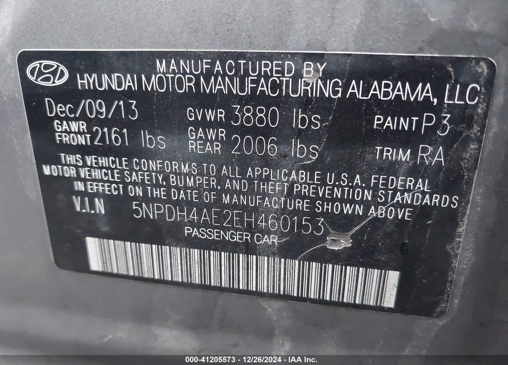 2014 HYUNDAI ELANTRA SE VIN: 5NPDH4AE2EH460153