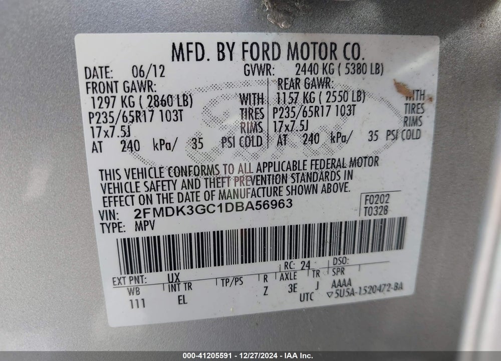 2013 FORD EDGE SE VIN: 2FMDK3GC1DBA56963