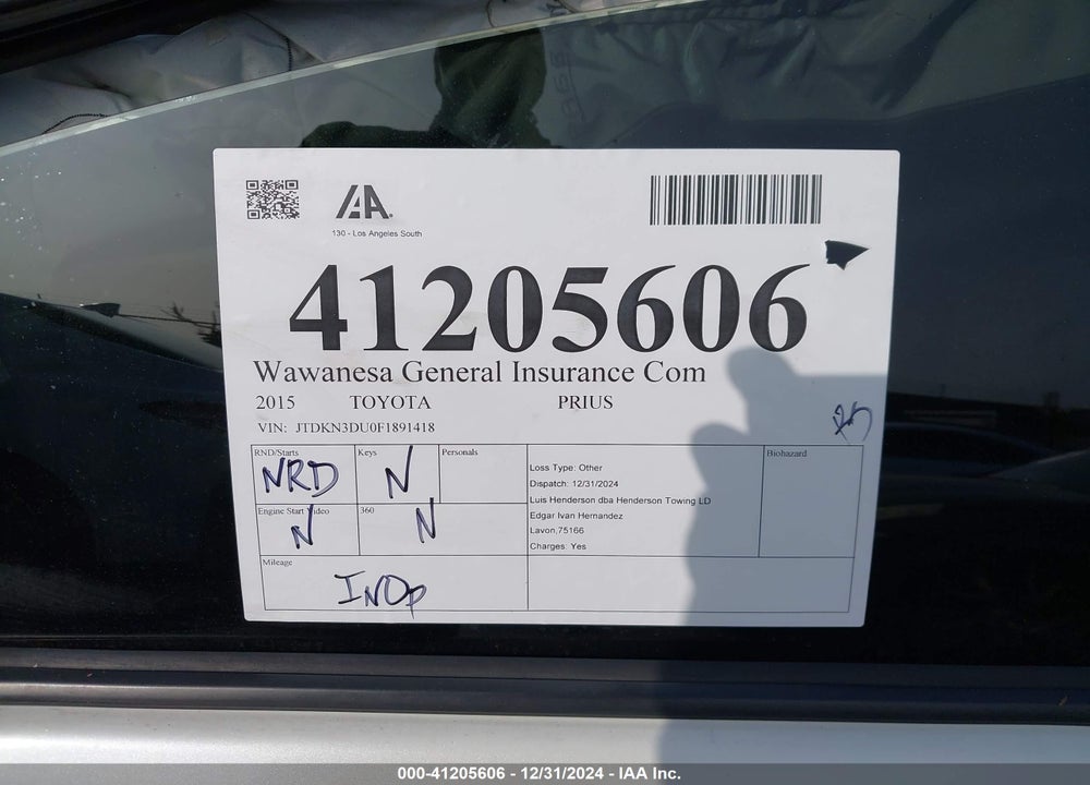2015 TOYOTA PRIUS TWO VIN: JTDKN3DU0F1891418