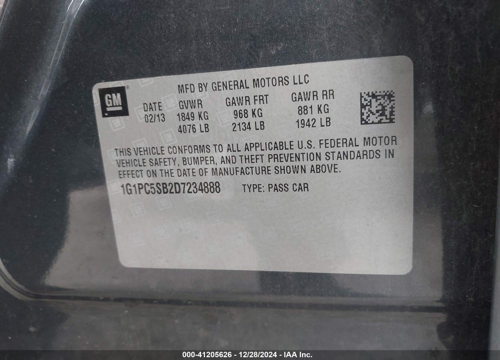 2013 CHEVROLET CRUZE VIN: 1G1PC5SB2D7234888