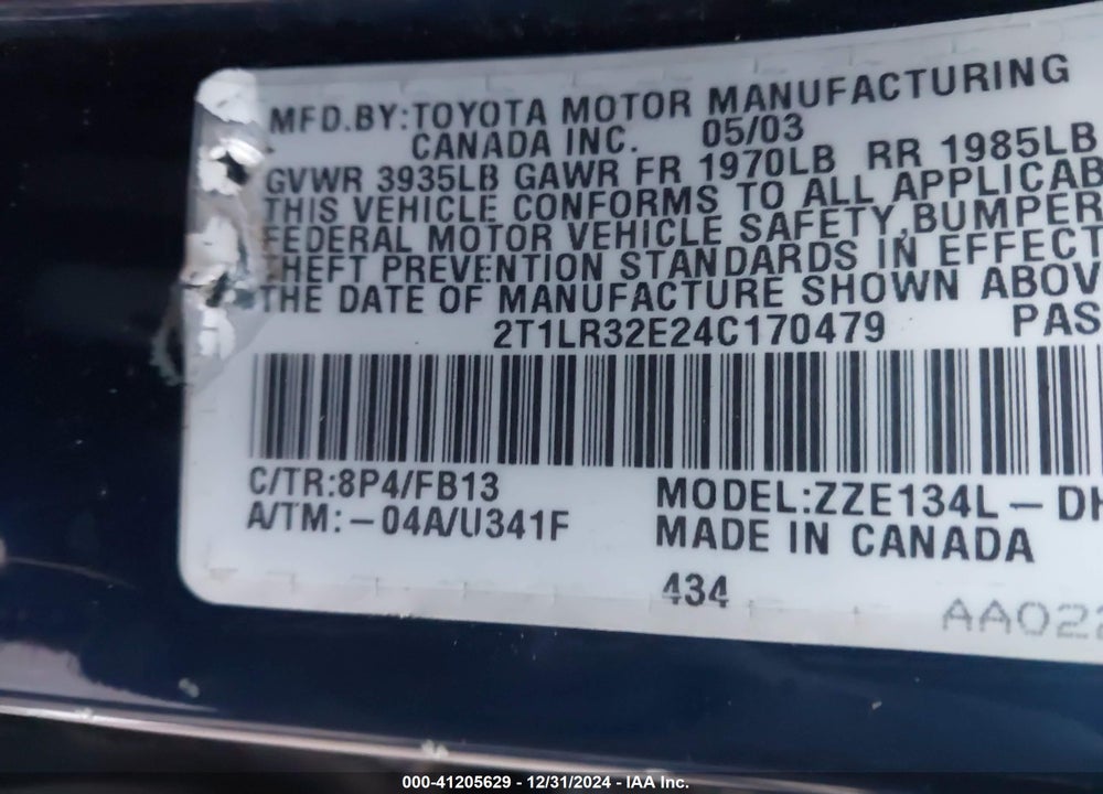 2004 TOYOTA MATRIX/XR VIN: 2T1LR32E24C170479