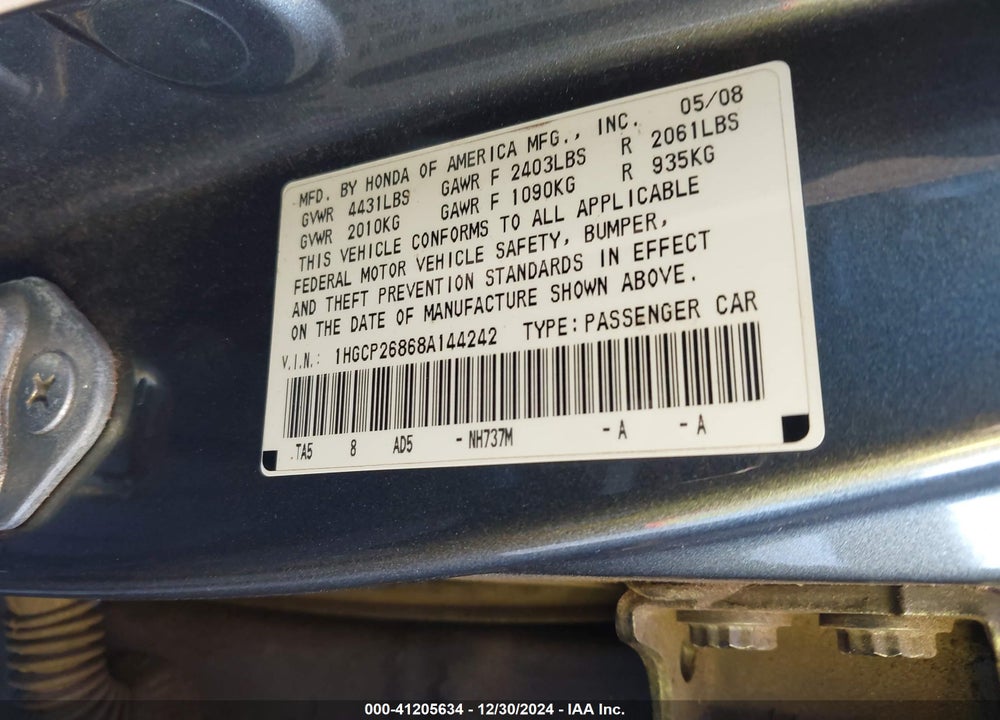 2008 HONDA ACCORD 2.4 EX-L VIN: 1HGCP26868A144242