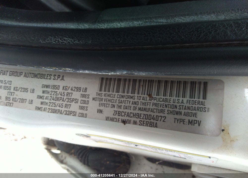 2014 FIAT 500L VIN: ZFBCFACH9EZ004072