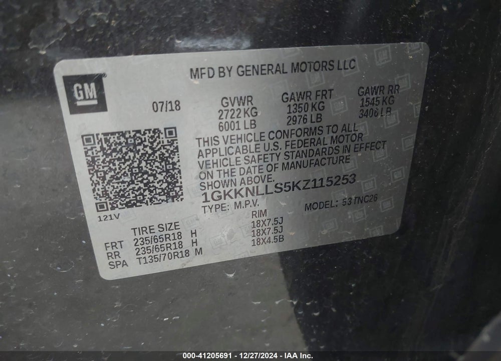 2019 GMC ACADIA SLE-2 VIN: 1GKKNLLS5KZ115253