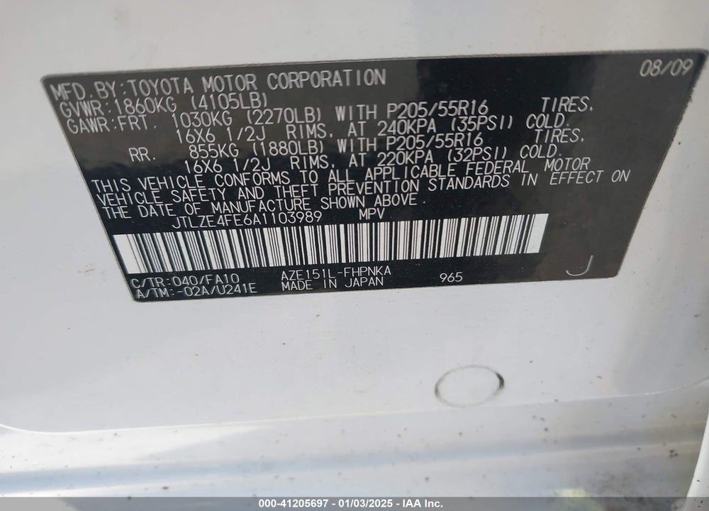 2010 SCION XB VIN: JTLZE4FE6A1103989