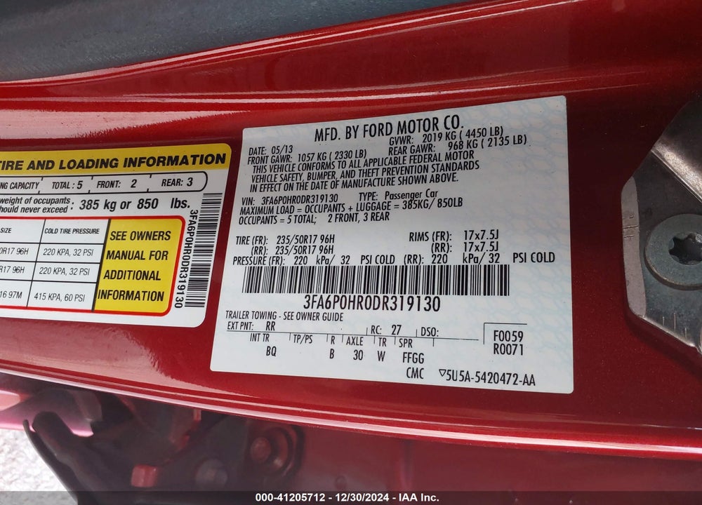 2013 FORD FUSION SE VIN: 3FA6P0HR0DR319130
