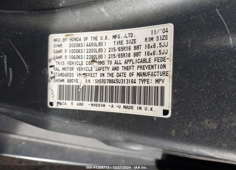 2005 HONDA CR-V EX VIN: SHSRD78845U313164