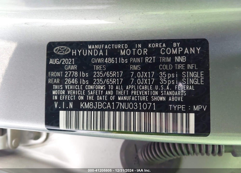 2022 HYUNDAI TUCSON HYBRID BLUE VIN: KM8JBCA17NU031071
