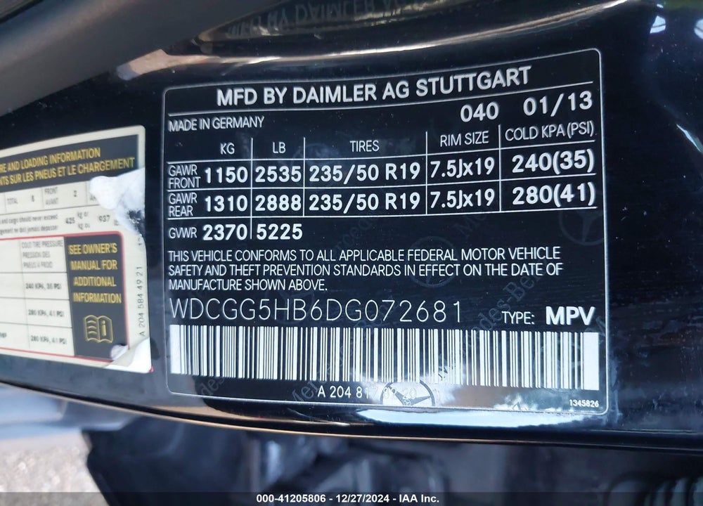 2013 MERCEDES-BENZ GLK 350 VIN: WDCGG5HB6DG072681