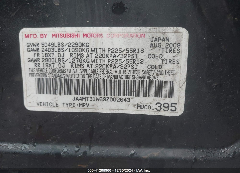 2009 MITSUBISHI OUTLANDER SE VIN: JA4MT31W69Z002643