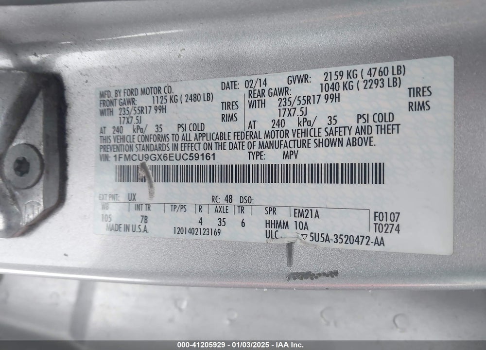 2014 FORD ESCAPE SE VIN: 1FMCU9GX6EUC59161