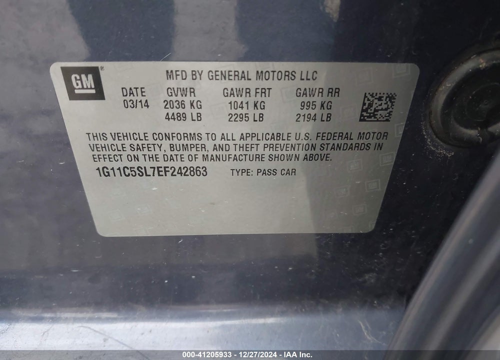 2014 CHEVROLET MALIBU 1LT VIN: 1G11C5SL7EF242863