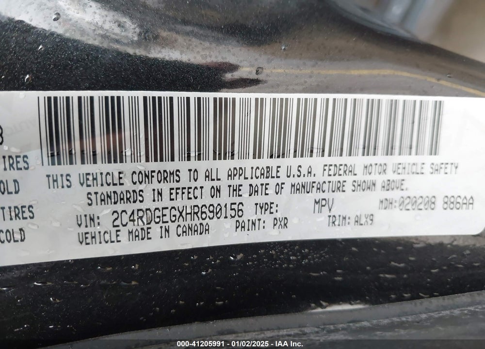 2017 DODGE GRAND CARAVAN VIN: 2C4RDGEGXHR690156