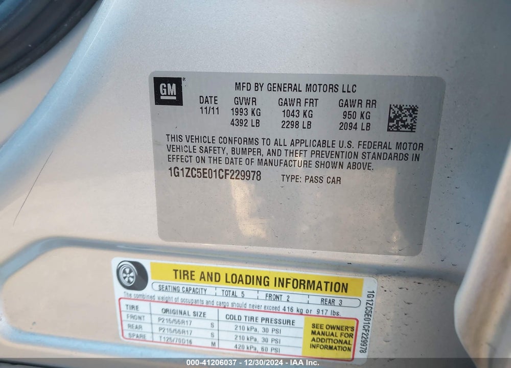 2012 CHEVROLET MALIBU 1LT VIN: 1G1ZC5E01CF229978