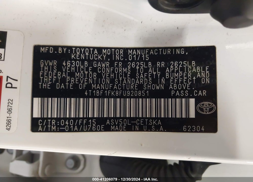 2015 TOYOTA CAMRY VIN: 4T1BF1FK8FU920851