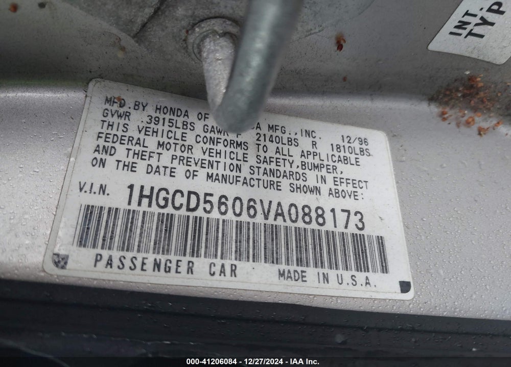 1997 HONDA ACCORD SE VIN: 1HGCD5606VA088173