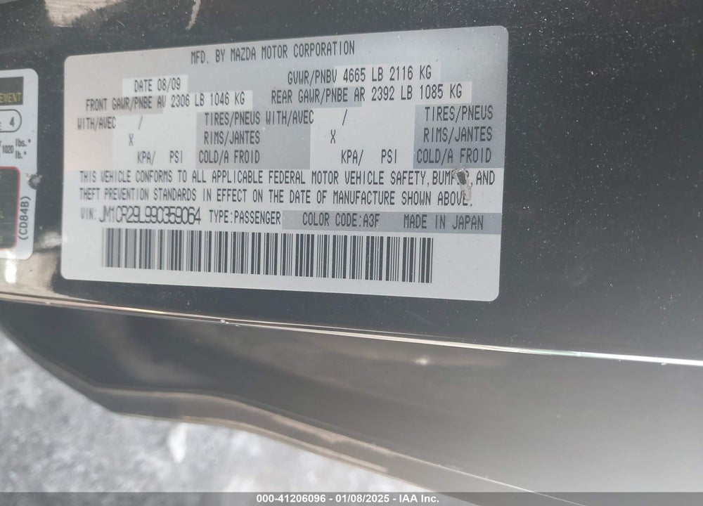 2009 MAZDA 5 GRAND TOURING VIN: JM1CR29L990359064