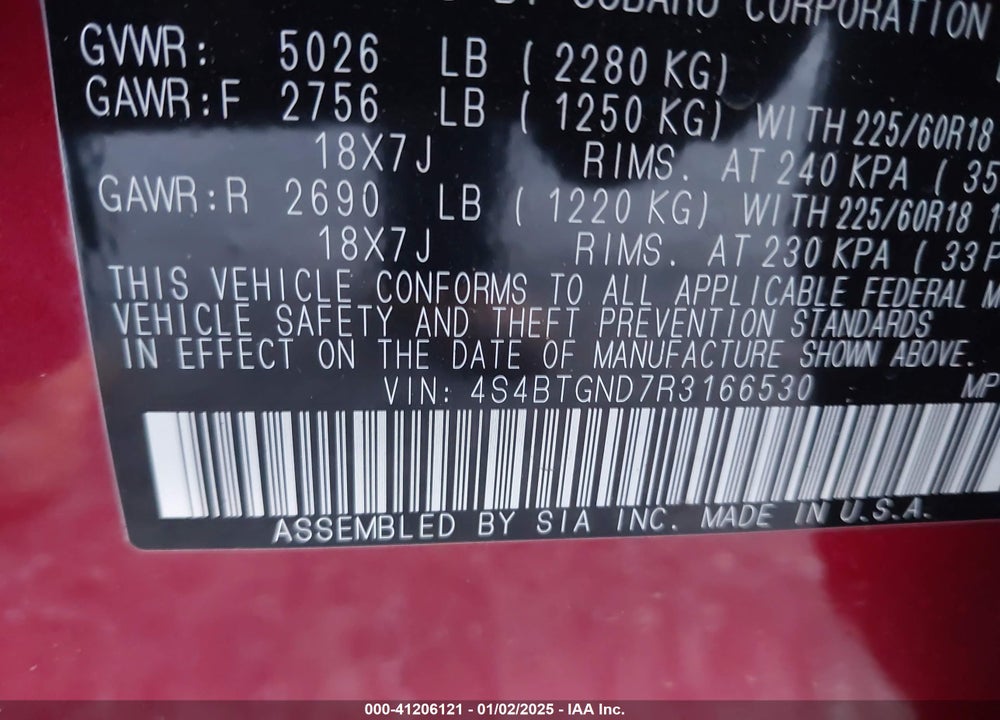 2024 SUBARU OUTBACK LIMITED XT VIN: 4S4BTGND7R3166530