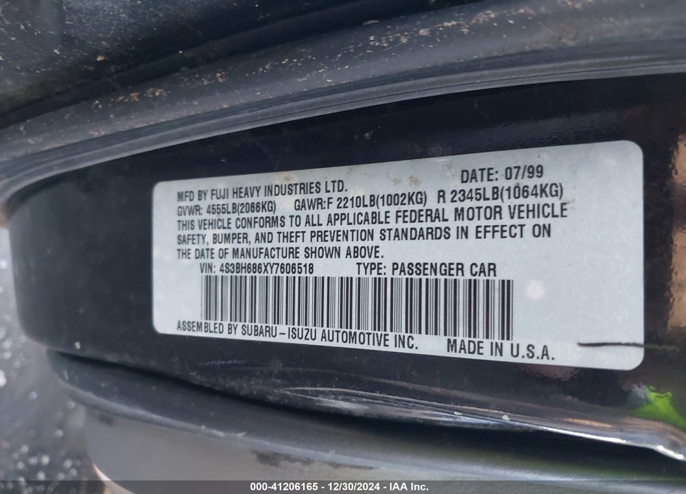 2000 SUBARU OUTBACK LIMITED VIN: 4S3BH686XY7606518