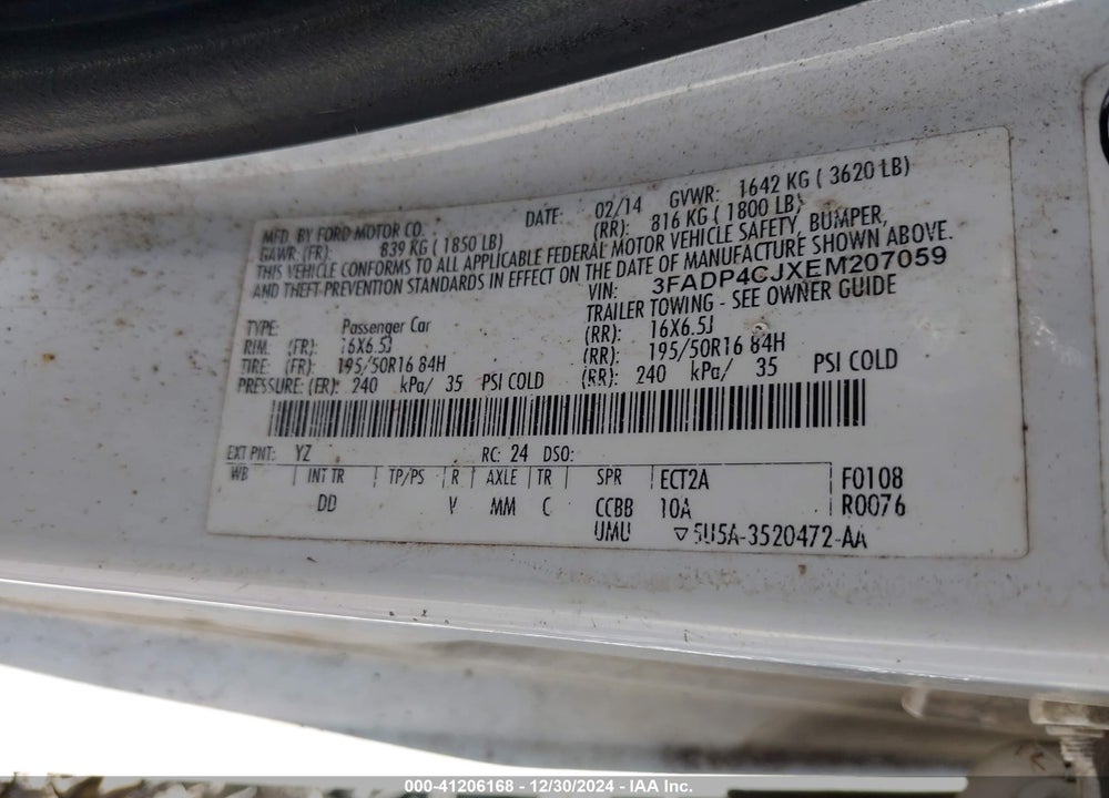 2014 FORD FIESTA TITANIUM VIN: 3FADP4CJXEM207059