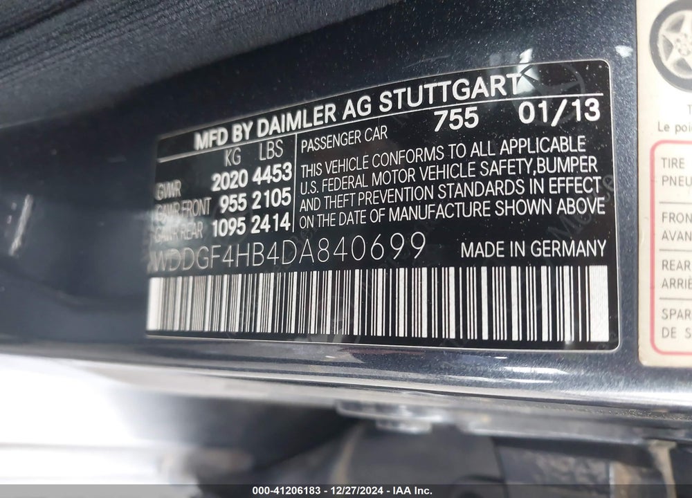 2013 MERCEDES-BENZ C 250 LUXURY/SPORT VIN: WDDGF4HB4DA840699