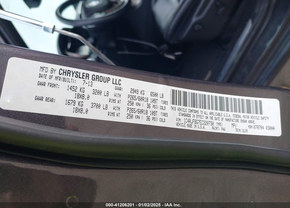 2014 JEEP GRAND CHEROKEE LIMITED VIN: 1C4RJFBG7EC220730
