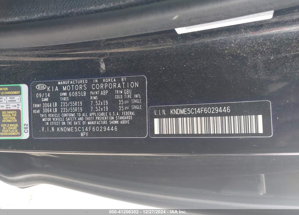2015 KIA SEDONA SX LUXURY VIN: KNDME5C14F6029446
