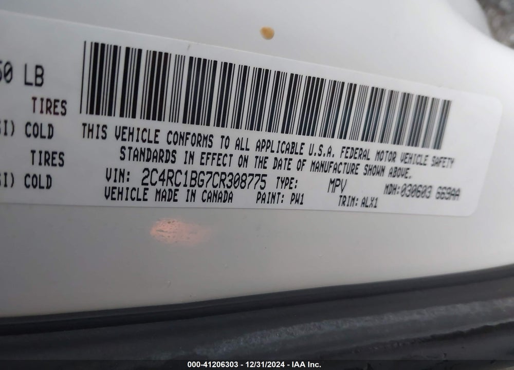 2012 CHRYSLER TOWN & COUNTRY TOURING VIN: 2C4RC1BG7CR308775