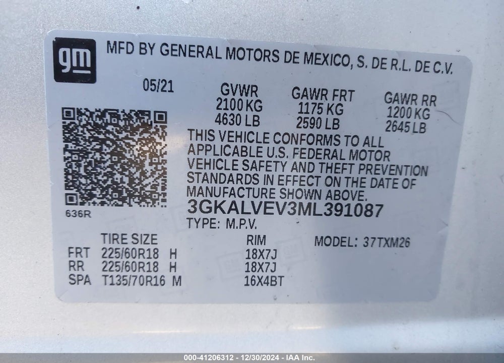 2021 GMC TERRAIN AWD SLT VIN: 3GKALVEV3ML391087