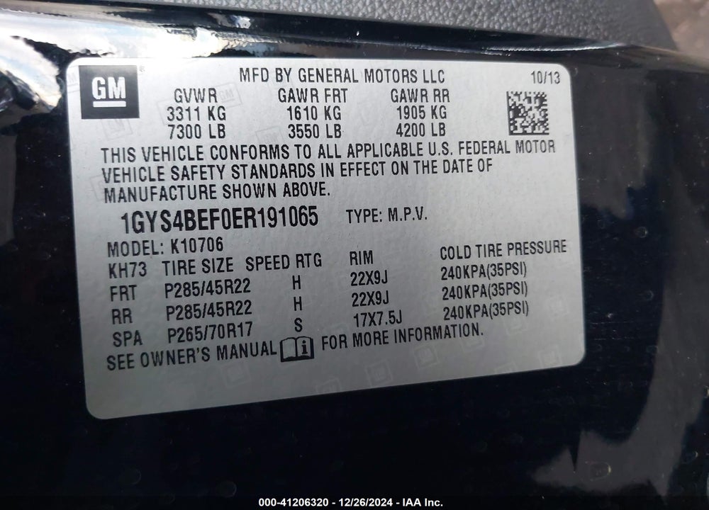 2014 CADILLAC ESCALADE LUXURY VIN: 1GYS4BEF0ER191065
